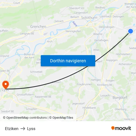 Etziken to Lyss map