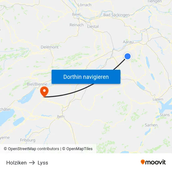Holziken to Lyss map