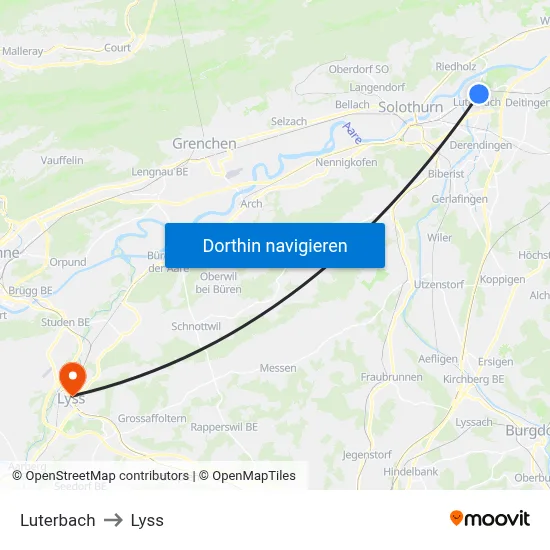 Luterbach to Lyss map