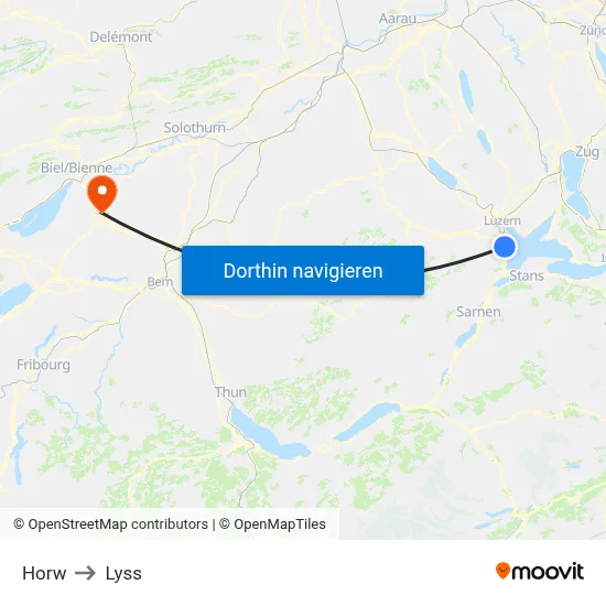 Horw to Lyss map