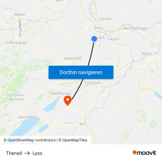 Therwil to Lyss map