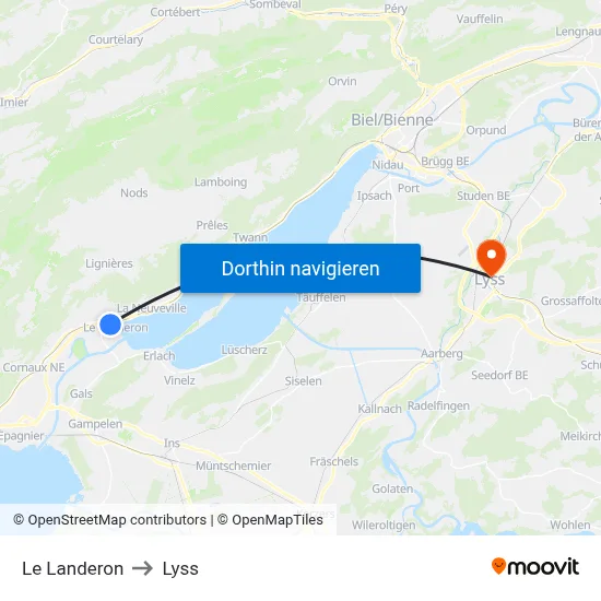 Le Landeron to Lyss map