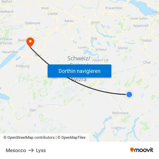Mesocco to Lyss map