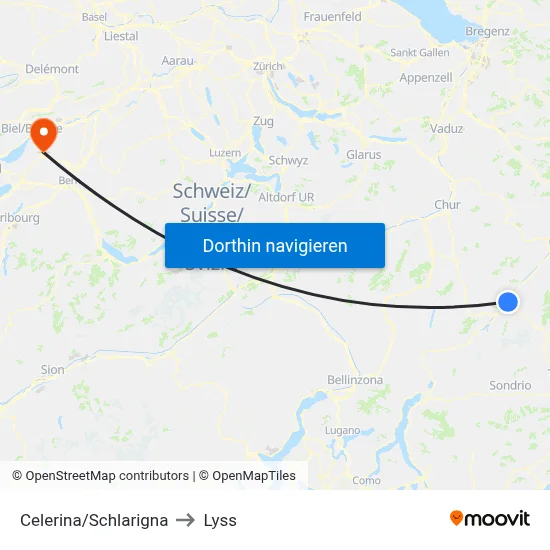 Celerina/Schlarigna to Lyss map