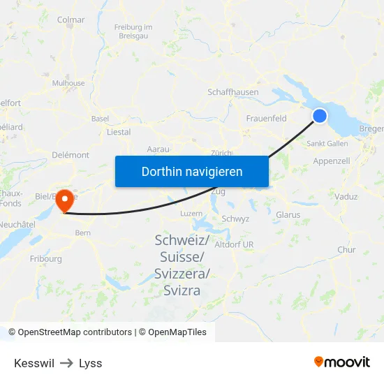 Kesswil to Lyss map