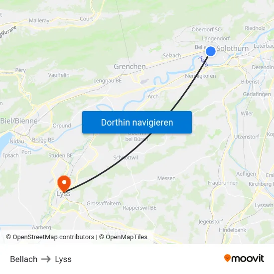 Bellach to Lyss map