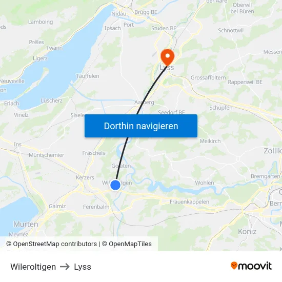 Wileroltigen to Lyss map