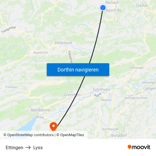 Ettingen to Lyss map
