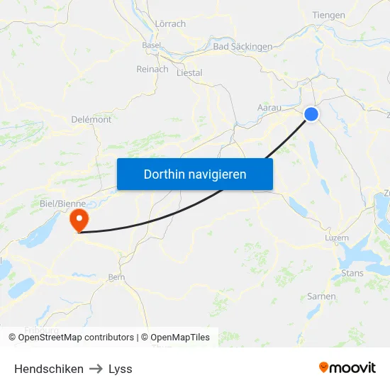 Hendschiken to Lyss map