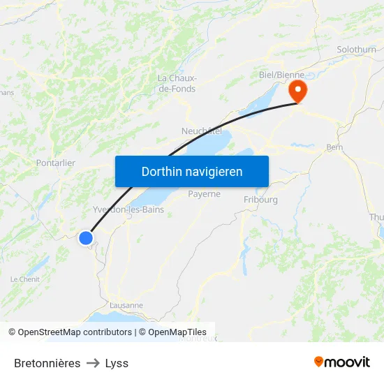 Bretonnières to Lyss map