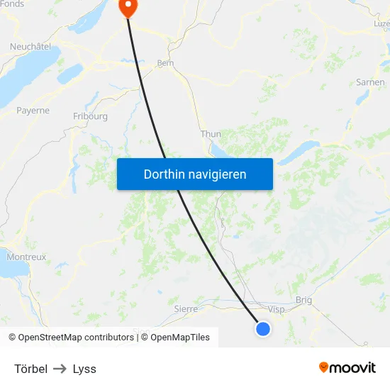 Törbel to Lyss map