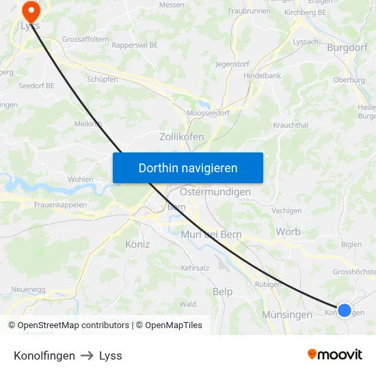 Konolfingen to Lyss map