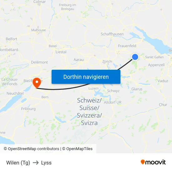 Wilen (Tg) to Lyss map