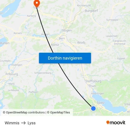 Wimmis to Lyss map