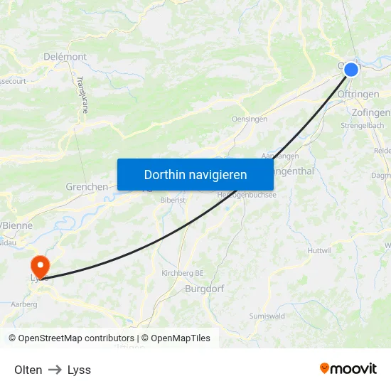 Olten to Lyss map