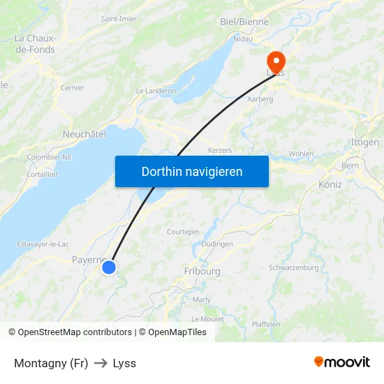 Montagny (Fr) to Lyss map