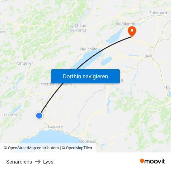 Senarclens to Lyss map