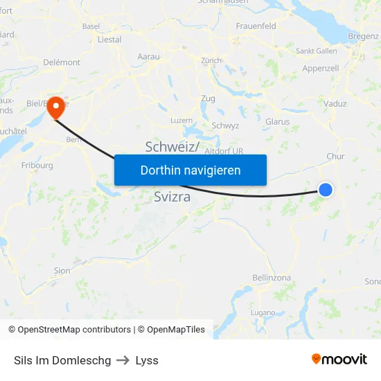 Sils Im Domleschg to Lyss map