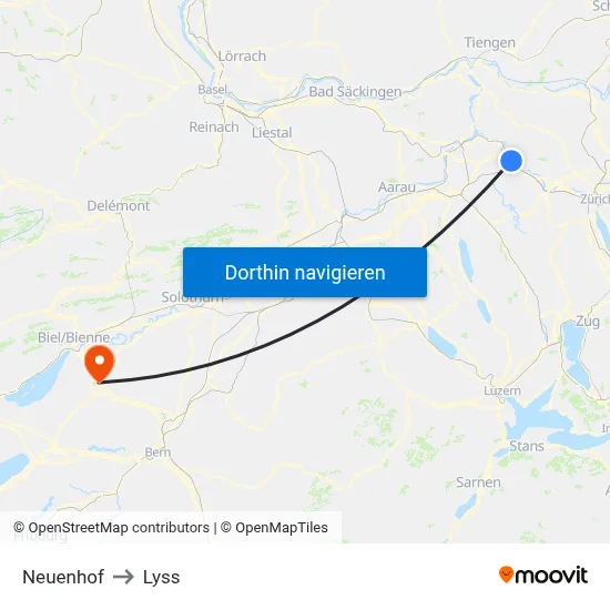 Neuenhof to Lyss map