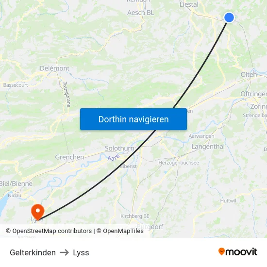 Gelterkinden to Lyss map
