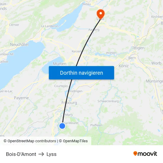 Bois-D’Amont to Lyss map