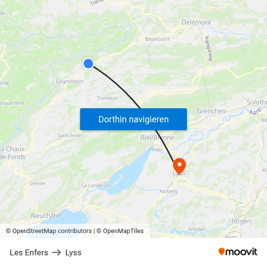 Les Enfers to Lyss map