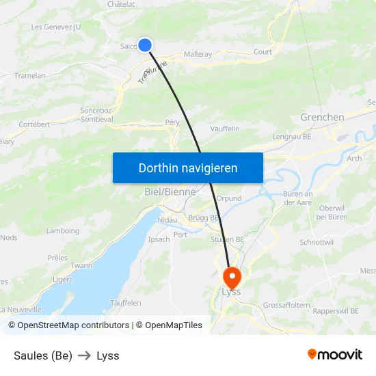 Saules (Be) to Lyss map