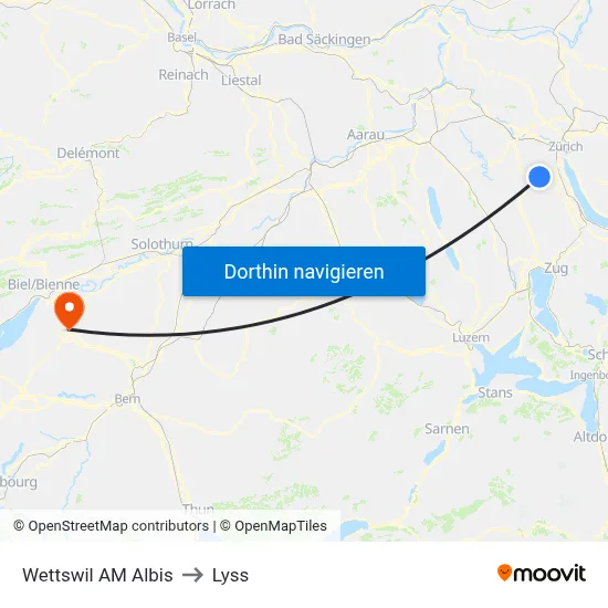 Wettswil AM Albis to Lyss map