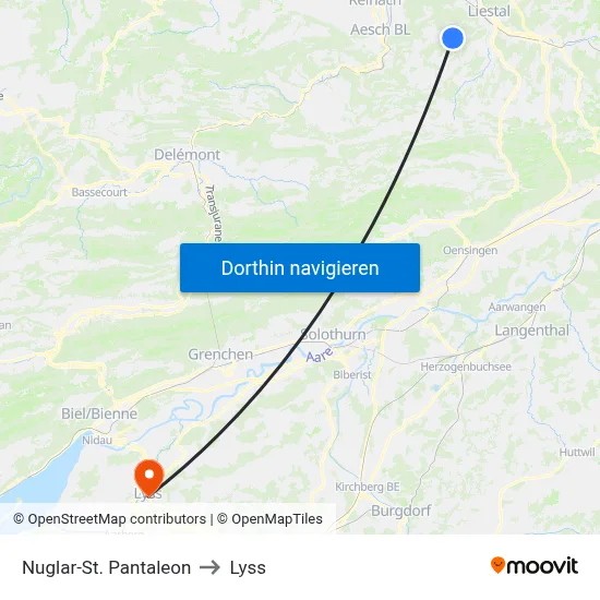 Nuglar-St. Pantaleon to Lyss map