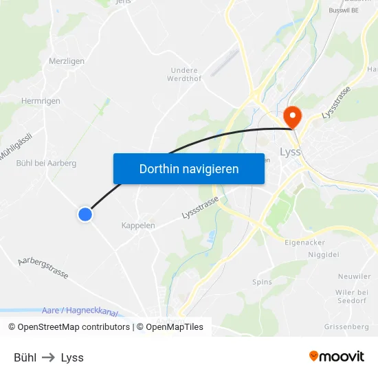 Bühl to Lyss map