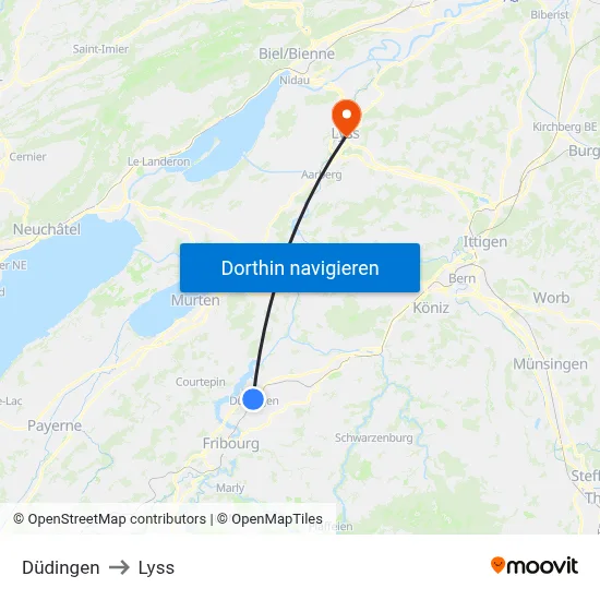 Düdingen to Lyss map