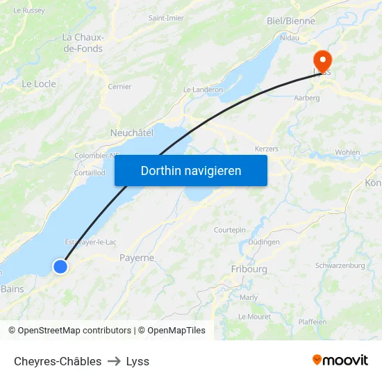 Cheyres-Châbles to Lyss map