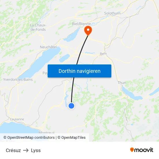 Crésuz to Lyss map