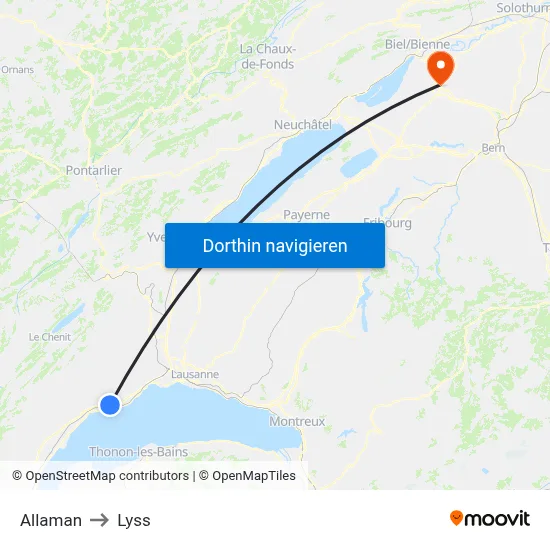 Allaman to Lyss map