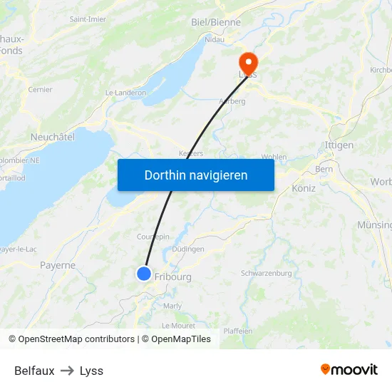 Belfaux to Lyss map