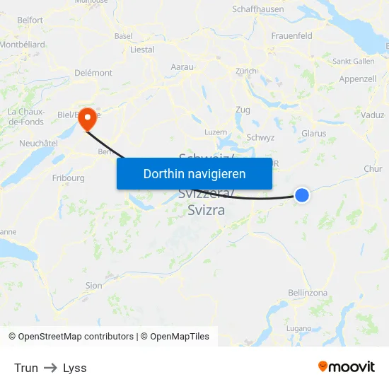 Trun to Lyss map
