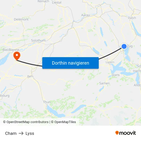 Cham to Lyss map