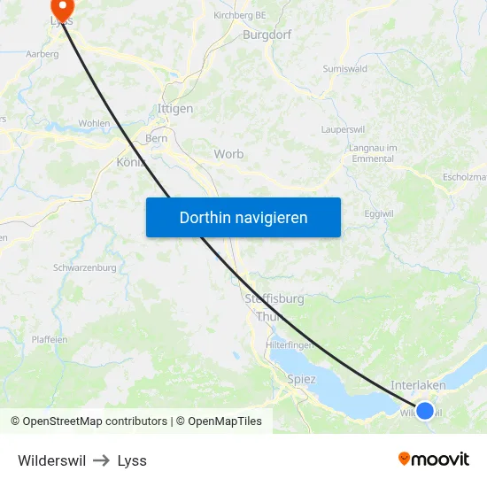 Wilderswil to Lyss map