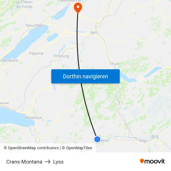 Crans-Montana to Lyss map