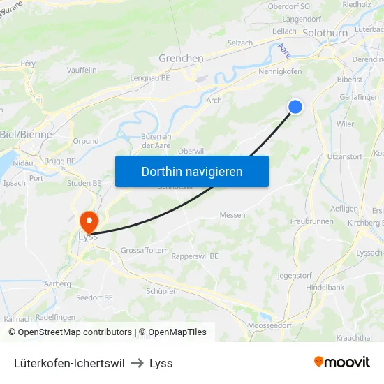 Lüterkofen-Ichertswil to Lyss map