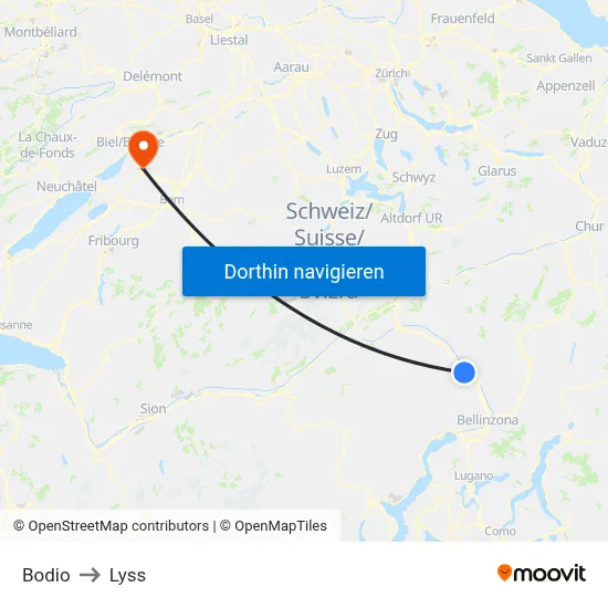 Bodio to Lyss map