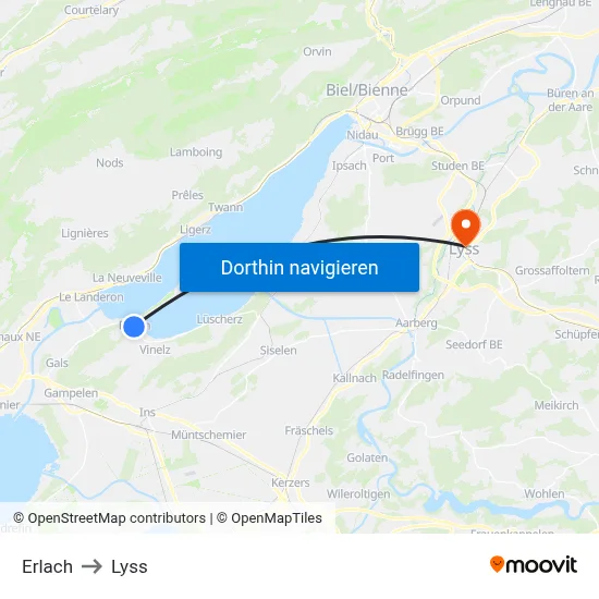 Erlach to Lyss map