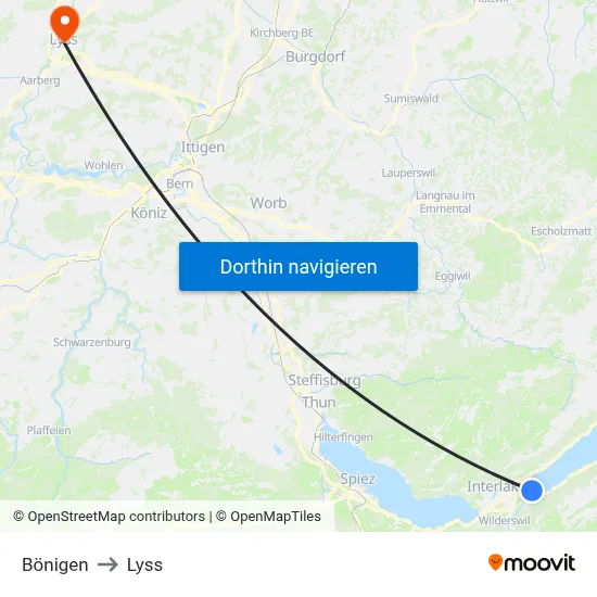 Bönigen to Lyss map