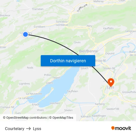 Courtelary to Lyss map