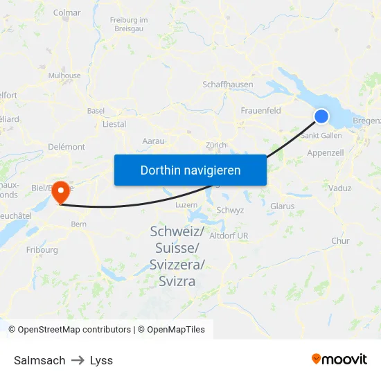 Salmsach to Lyss map