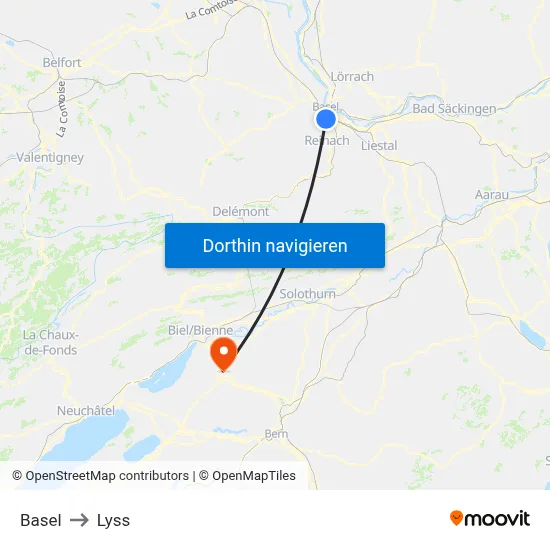 Basel to Lyss map