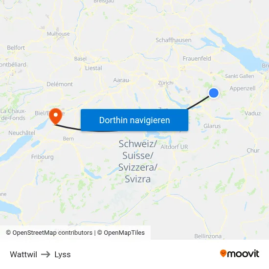 Wattwil to Lyss map