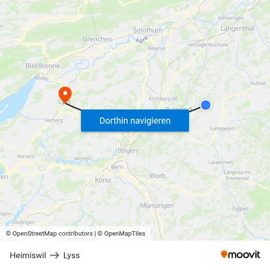 Heimiswil to Lyss map