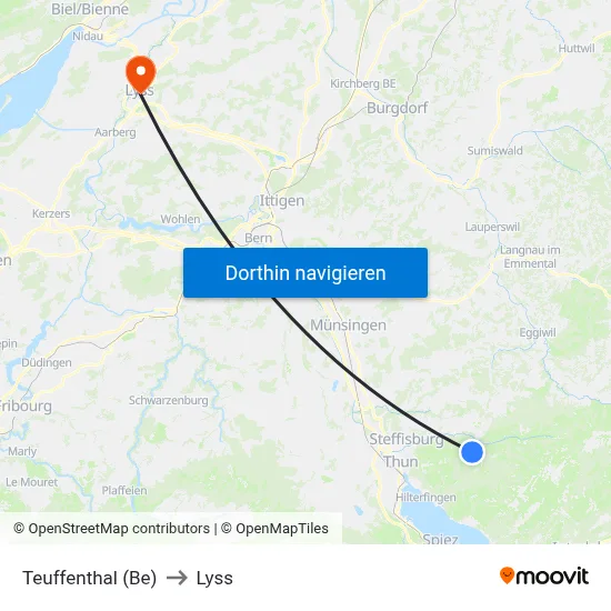 Teuffenthal (Be) to Lyss map