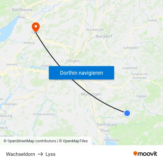 Wachseldorn to Lyss map